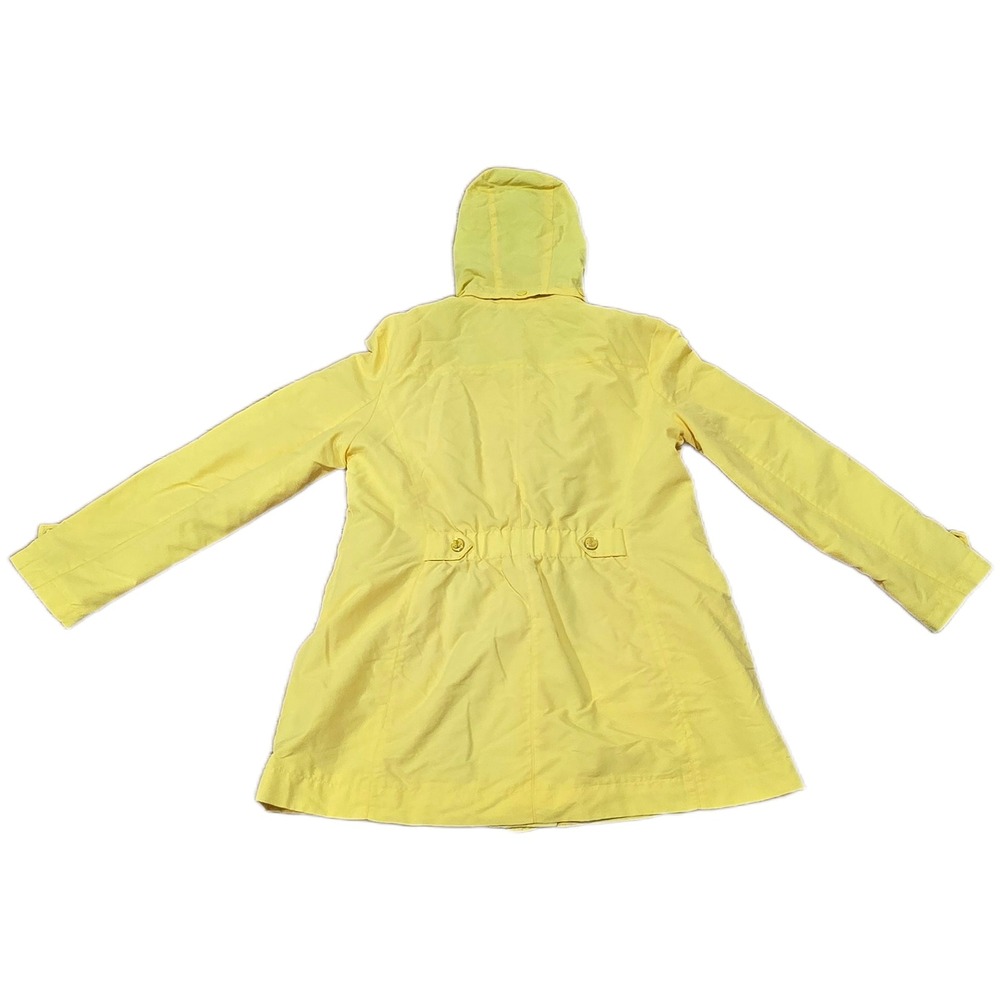 Water Resistant Yellow Raincoat Gingham Lined Hood Nautical Anchor 1 Button Gone - Picture 9 of 9
